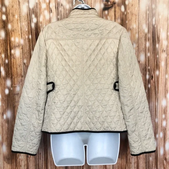 Ann Taylor Pearl White with Black Trim Quilted Zipper Jacket - Picture 6 of 6